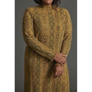 T.LA ANTHRO Sasha Ribbed Midi Dress Mockneck Snakeskin Print Mustard Yellow 1X